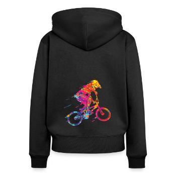 BMX Colorful Paint Graphic Biker Freestyle Racing - Sweat à capuche zippé Premium bio Femme - noir - Dos - Julia (174cm)