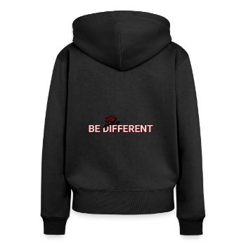 SOYEZ DIFFÉRENT – Rose Rouge, Amour-Propre, Positivité - Sweat à capuche zippé Premium bio Femme - noir - Dos - Julia (174cm)