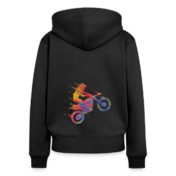 Motocross Bunte Farbe Grafik Männer Frauen & Kinder - Frauen Premium Bio Zip Hoodie - Schwarz - Hinten - Julia (174cm)