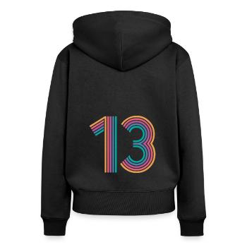 Cool Number 13 - 13 Years Old 13th Birthday Gift - Women's Premium Organic Zip Hoodie - black - Back - Julia (174cm)