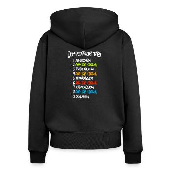 Der Perfekter Tag Couch - Frauen Premium Bio Zip Hoodie - Schwarz - Hinten - Julia (174cm)