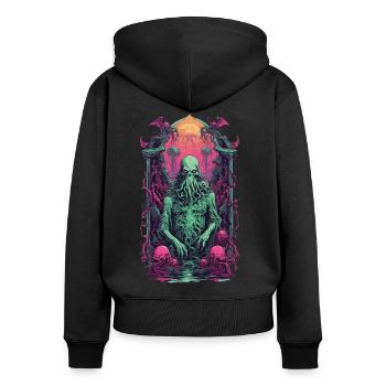 Cthulhu gothique Vaporwave Halloween Design - Sweat à capuche zippé Premium bio Femme - noir - Dos - Julia (174cm)