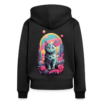 Magische Pastell Goth Katze mit Rosen Design - Frauen Premium Bio Zip Hoodie - Schwarz - Hinten - Julia (174cm)