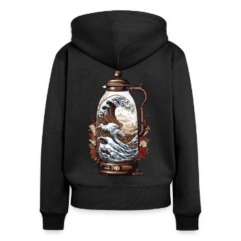 Coffee Culture Ukiyo-E Wave Japan Coffee Design - Women's Premium Organic Zip Hoodie - black - Back - Julia (174cm)