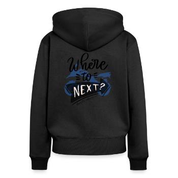 66 Aventures - Où aller ensuite - Sweat à capuche zippé Premium bio Femme - noir - Dos - Julia (174cm)