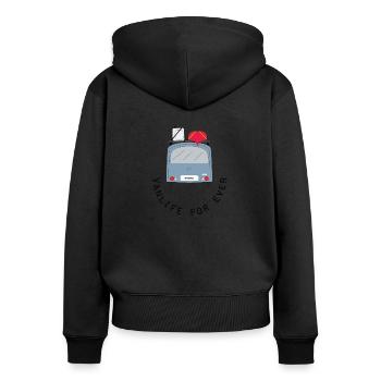 Van life for ever - Sweat à capuche zippé Premium bio Femme - noir - Dos - Julia (174cm)