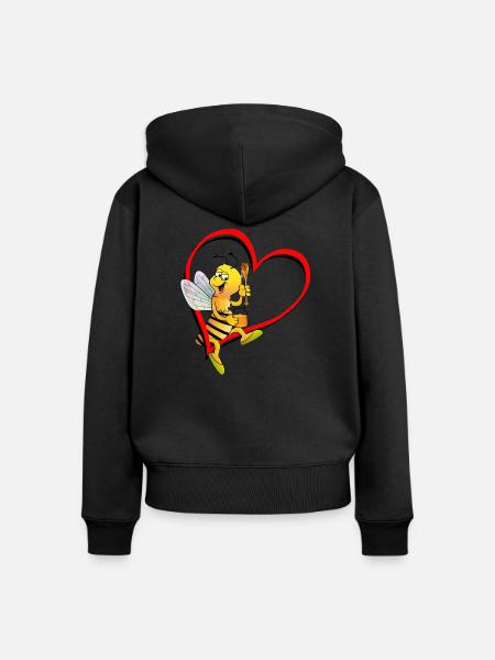Biene mit Herz - Frauen Premium Bio Zip Hoodie - Schwarz