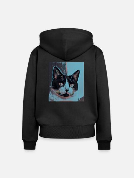 Psychodelic Cat - Frauen Premium Bio Zip Hoodie - Schwarz
