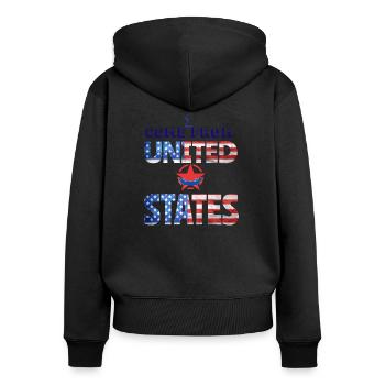 I come from United states - Sweat à capuche zippé Premium bio Femme - noir - Dos - Julia (174cm)
