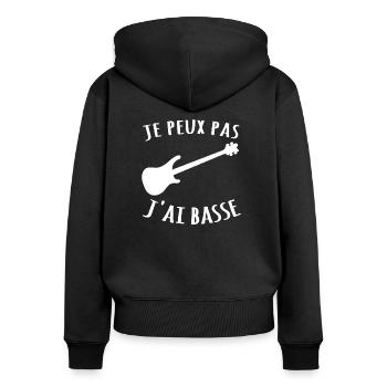 je peux pas j'ai basse guitare - Sweat à capuche zippé Premium bio Femme - noir - Dos - Julia (174cm)