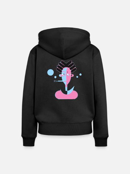 Der Mann mit der Pfeife - Frauen Premium Bio Zip Hoodie - Schwarz