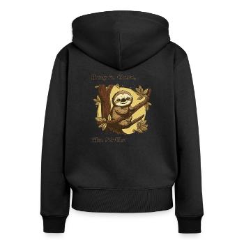 Bleiben Sie dran - Frauen Premium Bio Zip Hoodie - Schwarz - Hinten - Julia (174cm)
