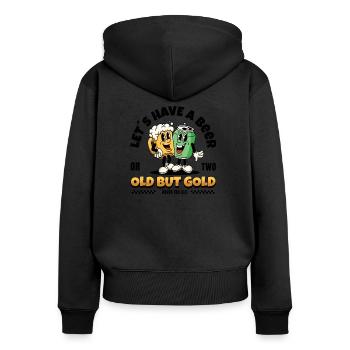 Old but Gold Let´s have a Beer or two - Frauen Premium Bio Zip Hoodie - Schwarz - Hinten - Julia (174cm)