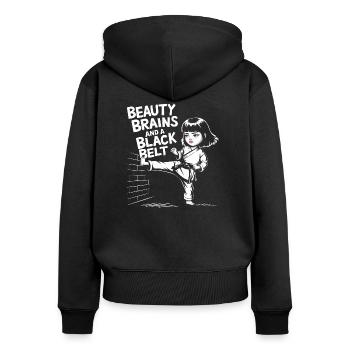 L’élégance rencontre la ceinture noire - Sweat à capuche zippé Premium bio Femme - noir - Dos - Julia (174cm)
