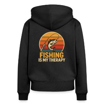 La pêche est ma thérapie - Sweat à capuche zippé Premium bio Femme - noir - Dos - Julia (174cm)