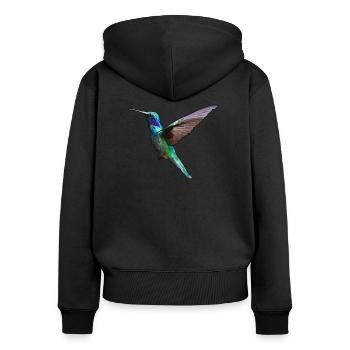 Kolibri - Frauen Premium Bio Zip Hoodie - Schwarz - Hinten - Julia (174cm)