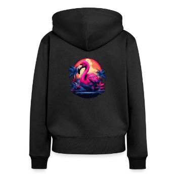 Rosa Flamingo / Flamingo - Frauen Premium Bio Zip Hoodie - Schwarz - Hinten - Julia (174cm)
