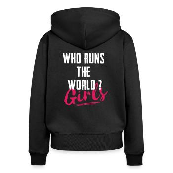 Who Runs The World ? T-shirt - Sweat à capuche zippé Premium bio Femme - noir - Dos - Julia (174cm)