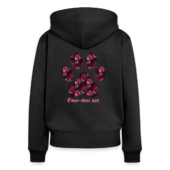 Pfotenabdruck, Pfotenliebhaber - Frauen Premium Bio Zip Hoodie - Schwarz - Hinten - Julia (174cm)