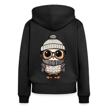 Eule Winter Cozy - Frauen Premium Bio Zip Hoodie - Schwarz - Hinten - Julia (174cm)