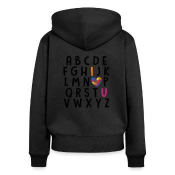 Alphabet de l'autisme - Sweat à capuche zippé Premium bio Femme - noir - Dos - Julia (174cm)