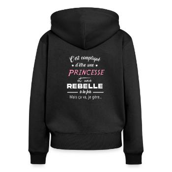 Princesse rebelle - Sweat à capuche zippé Premium bio Femme - noir - Dos - Julia (174cm)