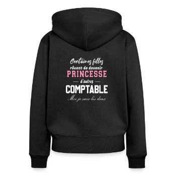 Princesse comptable - Sweat à capuche zippé Premium bio Femme - noir - Dos - Julia (174cm)