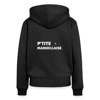 t-shirt original p'tite marseillaise cadeau noel - Sweat à capuche zippé Premium bio Femme - noir - Dos - Julia (174cm)