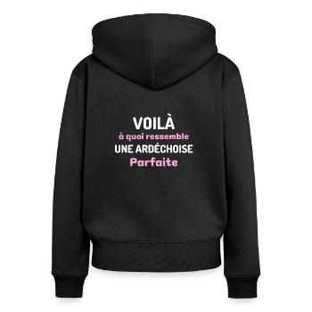 t shirt ardechoise parfaite humour ardeche femme - Sweat à capuche zippé Premium bio Femme - noir - Dos - Julia (174cm)