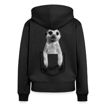 Baby Erdmännchen in Pocket Tasche - Frauen Premium Bio Zip Hoodie - Schwarz - Hinten - Julia (174cm)