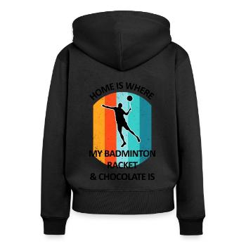 Badminton Badminton Badminton Player Chocolat - Sweat à capuche zippé Premium bio Femme - noir - Dos - Julia (174cm)
