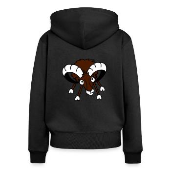 Mufflon - Frauen Premium Bio Zip Hoodie - Schwarz - Hinten - Julia (174cm)