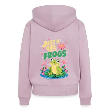 Juste une fille qui aime les grenouilles - Sweat à capuche zippé Premium bio Femme - rose poudré - Dos - Julia (174cm)