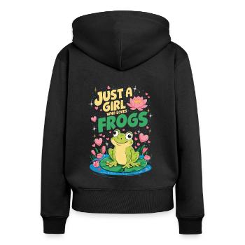 Juste une fille qui aime les grenouilles - Sweat à capuche zippé Premium bio Femme - noir - Dos - Julia (174cm)
