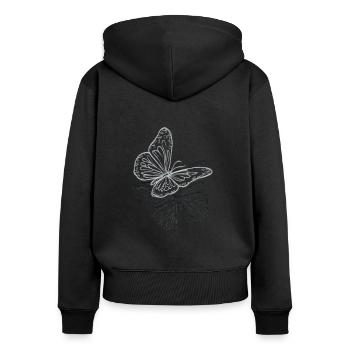 Schmetterling - Frauen Premium Bio Zip Hoodie - Schwarz - Hinten - Julia (174cm)