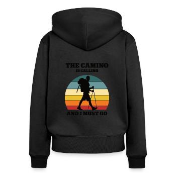 Pilgern Pilger Wandern Wanderer Camino Jakobsweg - Frauen Premium Bio Zip Hoodie - Schwarz - Hinten - Julia (174cm)
