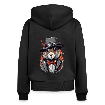 Murmeltier - Frauen Premium Bio Zip Hoodie - Schwarz - Hinten - Julia (174cm)