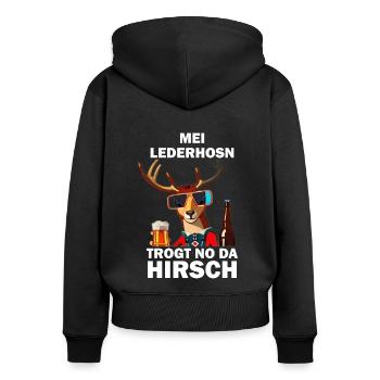 Lederhose Hirsch Tracht Bayrisch Trachten Ersatz - Frauen Premium Bio Zip Hoodie - Schwarz - Hinten - Julia (174cm)