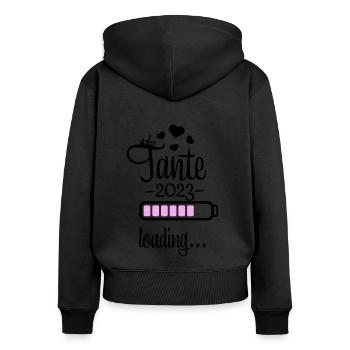 tante 2023 2f 19 - Frauen Premium Bio Zip Hoodie - Schwarz - Hinten - Julia (174cm)
