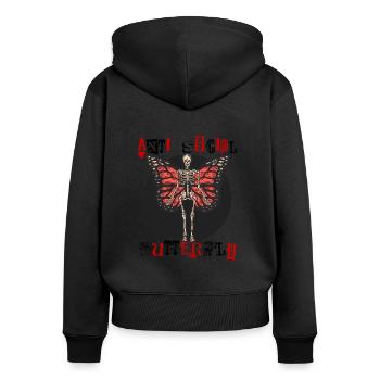 Antisoziale Schmetterlings-| antisoziale Anti-Sprüche - Frauen Premium Bio Zip Hoodie - Schwarz - Hinten - Julia (174cm)