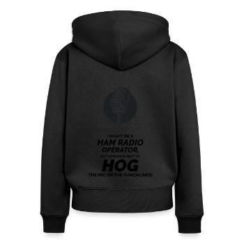 Opérateur de radio amateur humoristique sans micro ni punchline - Sweat à capuche zippé Premium bio Femme - noir - Dos - Julia (174cm)