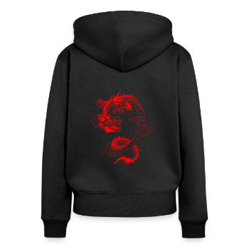 DRAGON 🐉 ROUGE JAPONAIS Dragon chinois - Sweat à capuche zippé Premium bio Femme - noir - Dos - Julia (174cm)
