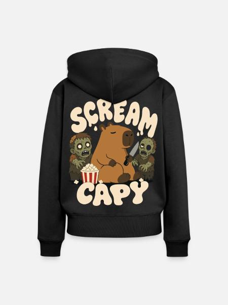 Capybara mit Zombies – Scream Capy - Frauen Premium Bio Zip Hoodie - Schwarz