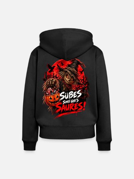 Halloween Vogelscheuche – Süßes oder Saures - Frauen Premium Bio Zip Hoodie - Schwarz