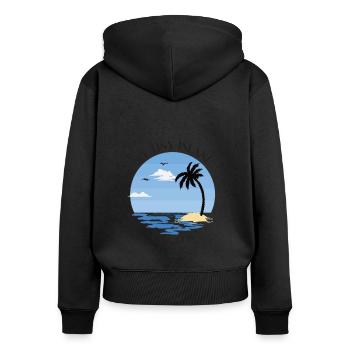 Palme, Strand und Meer - my tiny island of calm - Frauen Premium Bio Zip Hoodie - Schwarz - Hinten - Julia (174cm)