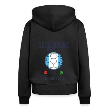 le vélodrome mappelle OM Cadeau Football marseille - Sweat à capuche zippé Premium bio Femme - noir - Dos - Julia (174cm)