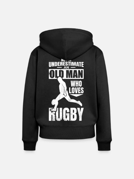 Großvater Rugbyspieler - Frauen Premium Bio Zip Hoodie - Schwarz