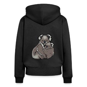 Koala - Mama mit Baby - Frauen Premium Bio Zip Hoodie - Schwarz - Hinten - Julia (174cm)