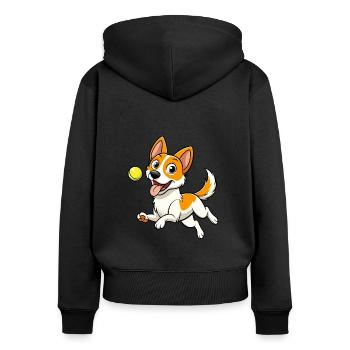 Energischer Spielzeug Foxterrier holen Tennisball Kunst - Frauen Premium Bio Zip Hoodie - Schwarz - Hinten - Julia (174cm)