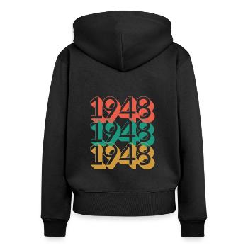 Anniversaire année 1948 / Vintage 1948 / Retro 48 - Sweat à capuche zippé Premium bio Femme - noir - Dos - Julia (174cm)